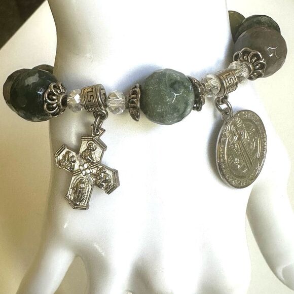 Ocean Jasper cross charm bracelet - Picture 4 of 7